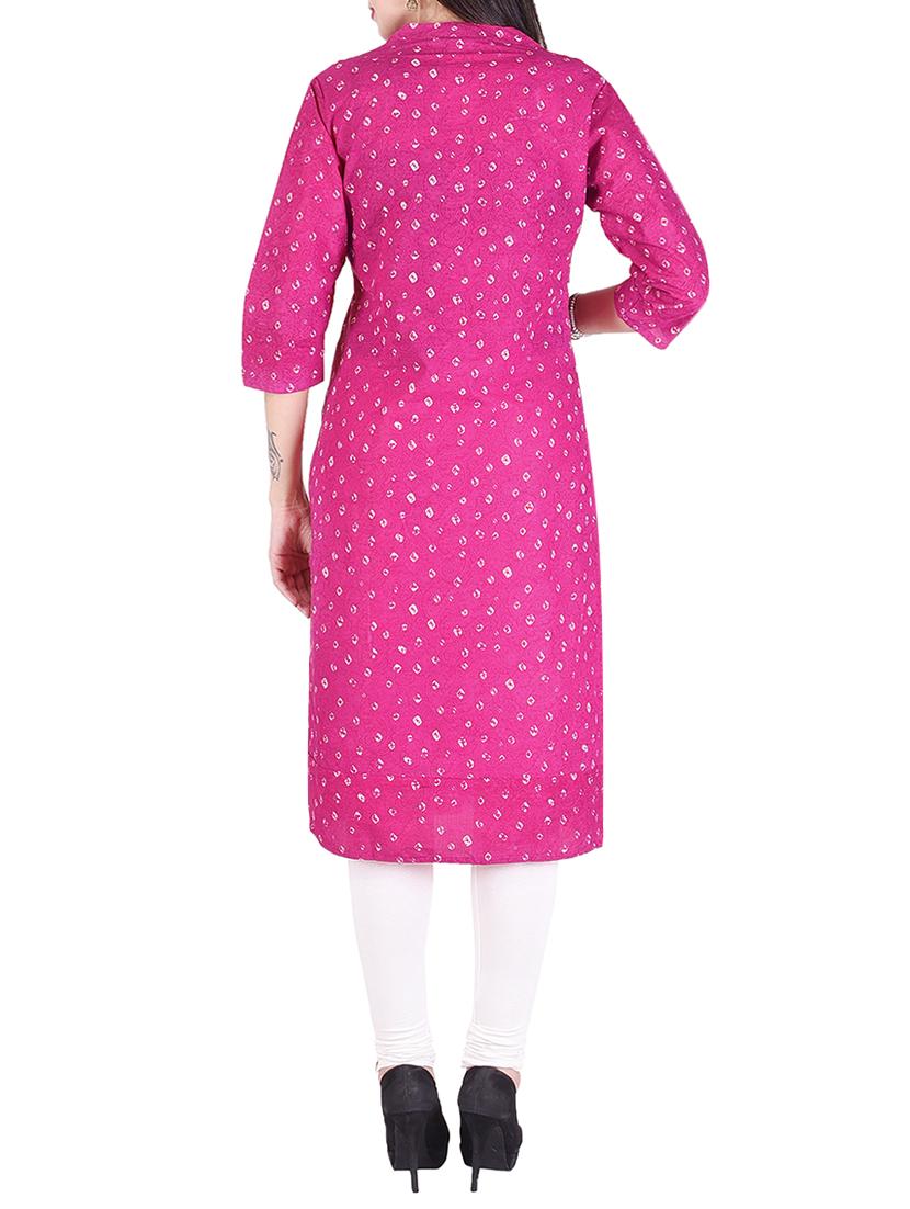 pink cotton straight kurta - 15048404 - Zoom Image - 3