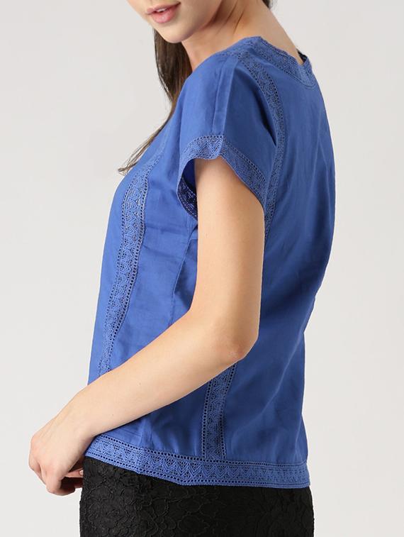 lace insert short sleeved top - 15049073 - Zoom Image - 3