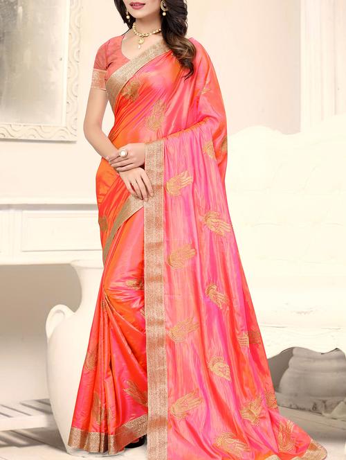 orange silk embroidered saree with blouse - 15049579 - Standard Image - 1