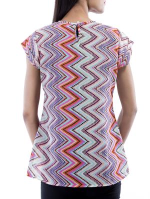round neck chevron print top - 15049769 - Standard Image - 3