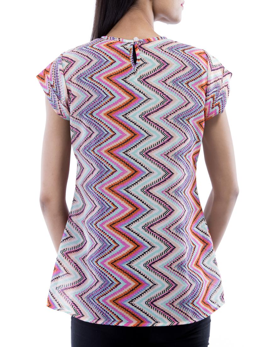 round neck chevron print top - 15049769 - Zoom Image - 3