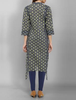 blue cotton asymmetric kurta - 15049791 - Standard Image - 3