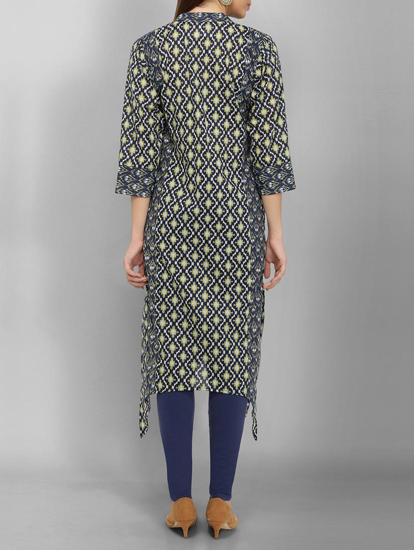 blue cotton asymmetric kurta - 15049791 - Zoom Image - 3