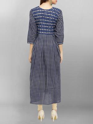 blue cotton flared kurta - 15049793 - Standard Image - 3