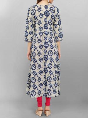 blue cotton aline kurta - 15049795 - Standard Image - 3
