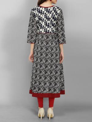 blue cotton aline kurta - 15049796 - Standard Image - 3
