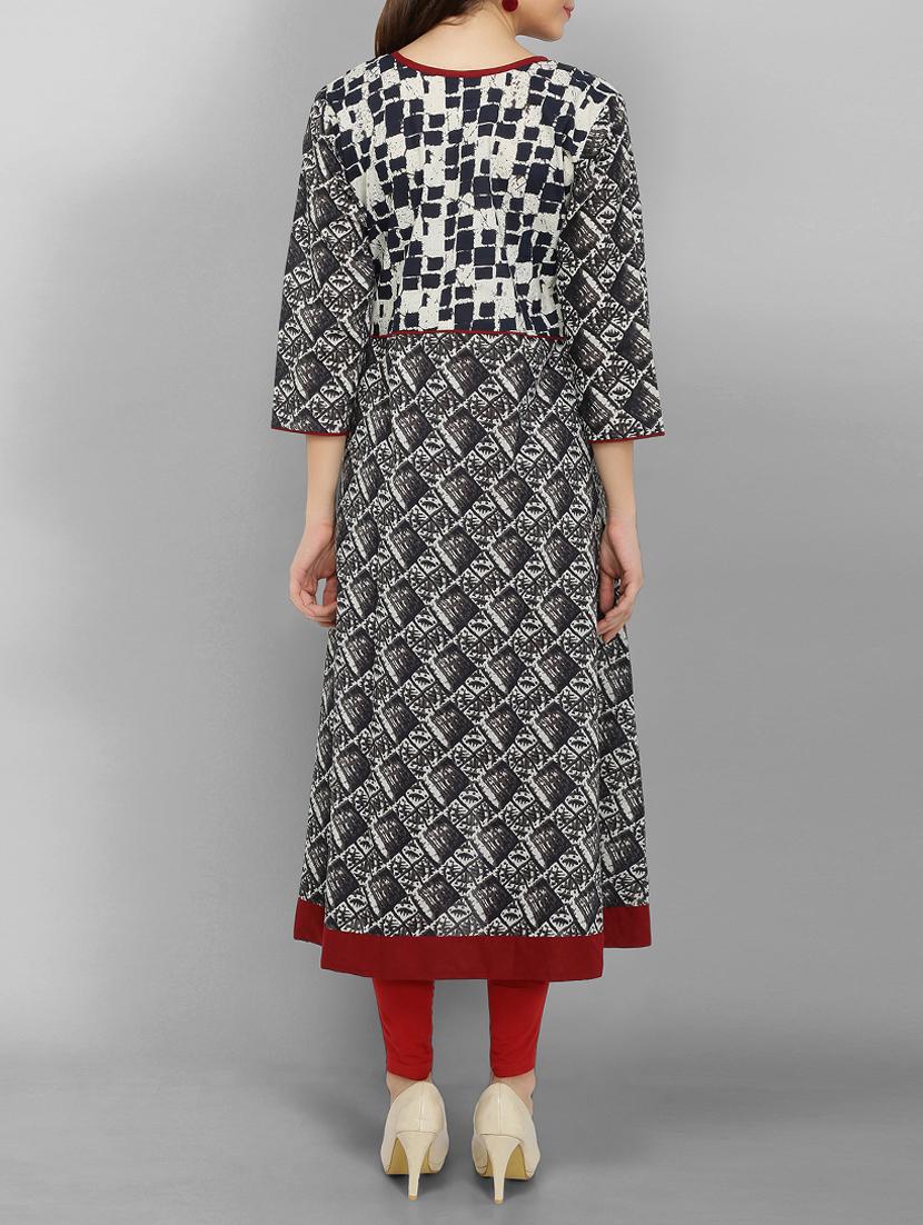 blue cotton aline kurta - 15049796 - Zoom Image - 3