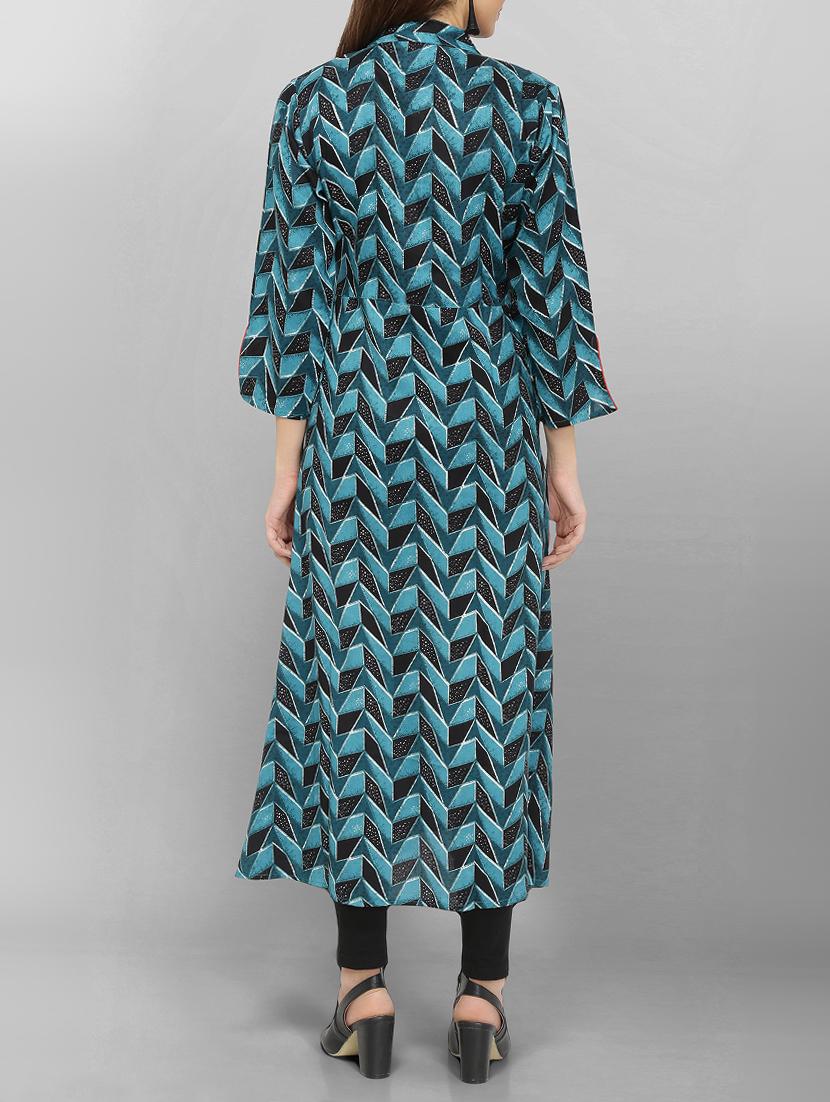 blue viscose aline kurta - 15049803 - Zoom Image - 3