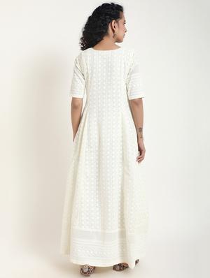 White solid cotton maxi dress - 15049917 - Standard Image - 3