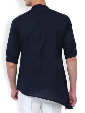 navy blue linen kurta - 15050388 - Standard Image - 3