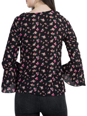 black floral bell sleeved top - 15051335 - Standard Image - 3
