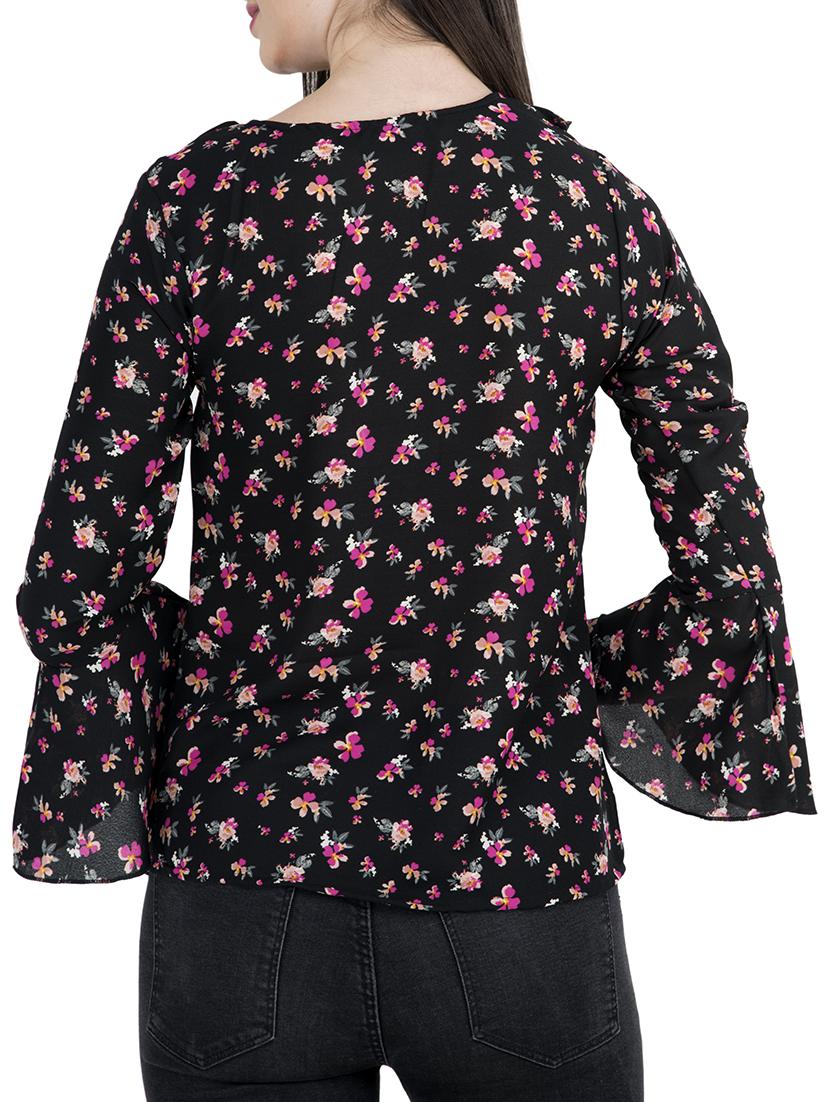 black floral bell sleeved top - 15051335 - Zoom Image - 3