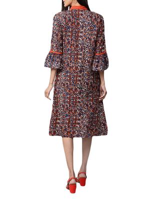 contrast detail flute sleeved a-line dress - 15052436 - Standard Image - 3