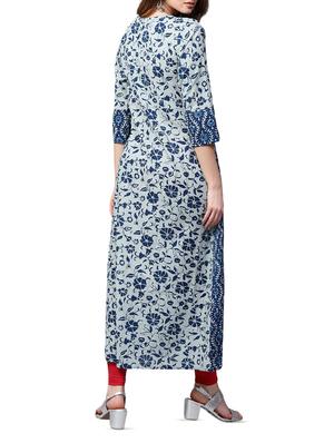 blue cotton a-line kurta - 15052454 - Standard Image - 3