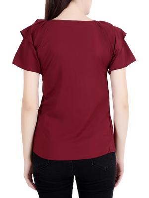 maroon solid crepe top - 15053648 - Standard Image - 3