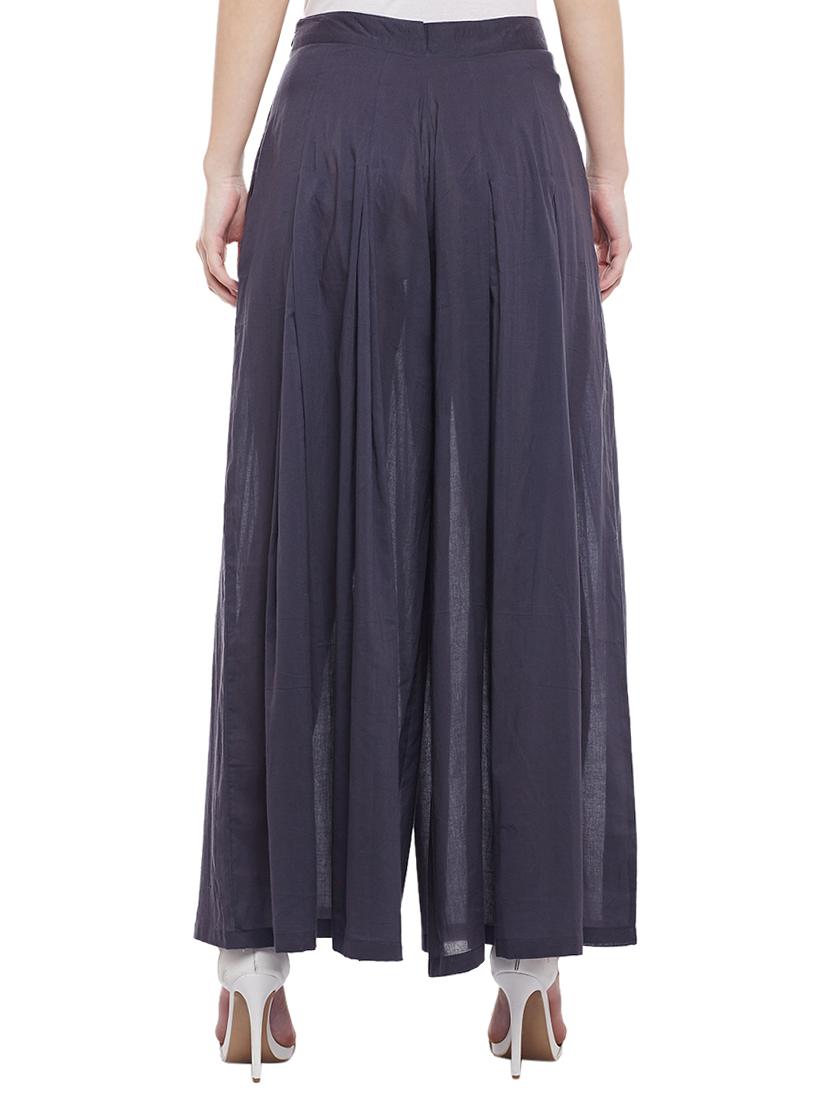 grey solid cotton palazzo - 15054068 - Zoom Image - 3