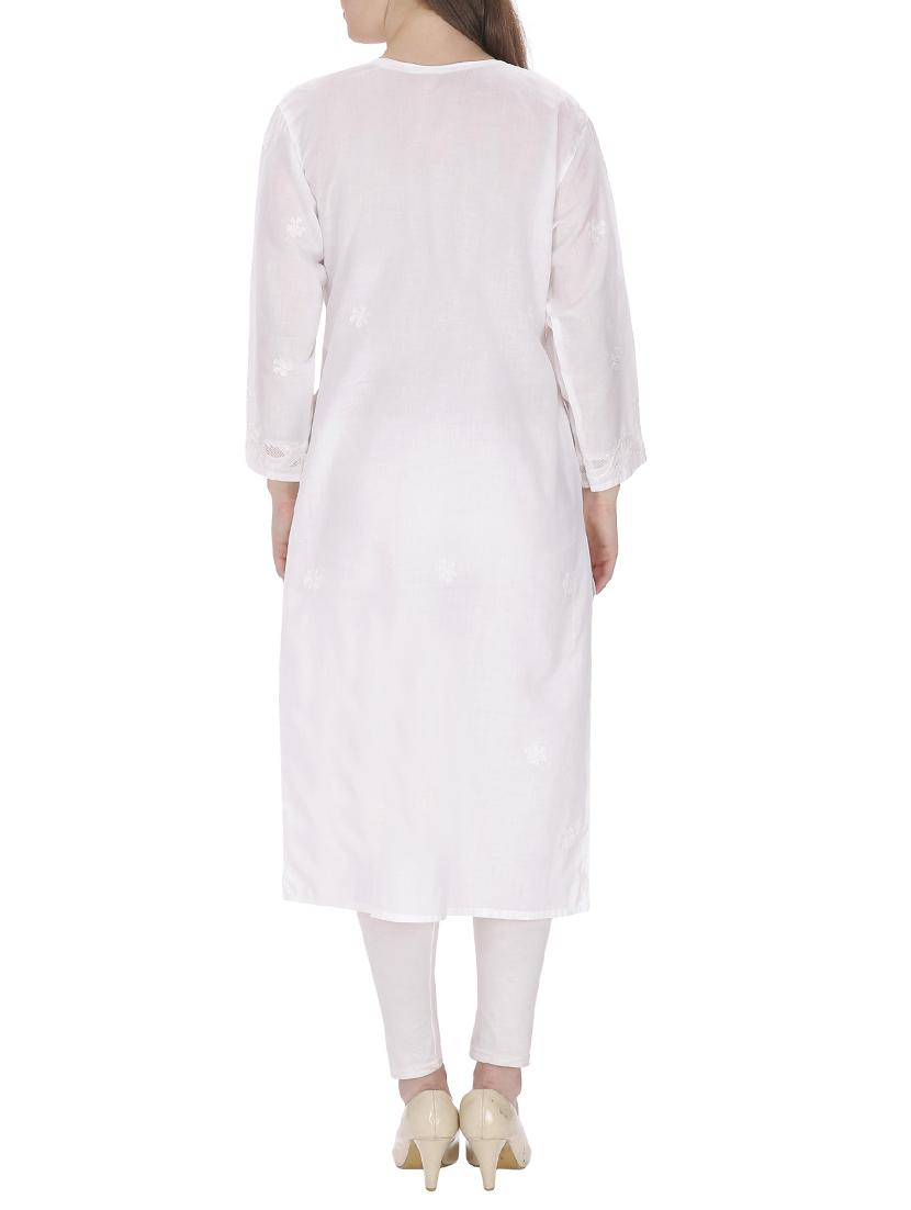 white cotton solid kurta - 15055125 - Zoom Image - 3