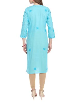 blue cotton solid kurta - 15055129 - Standard Image - 3
