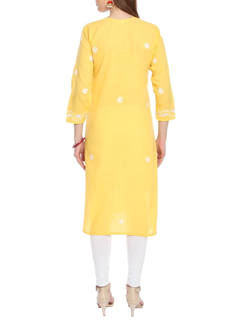 yellow cotton solid kurta - 15055140 - Zoom Image - 3