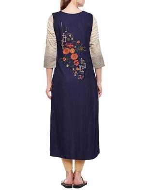 blue viscose straight kurta - 15056036 - Standard Image - 3