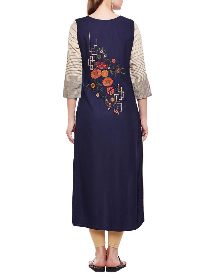 blue viscose straight kurta - 15056036 - Zoom Image - 3
