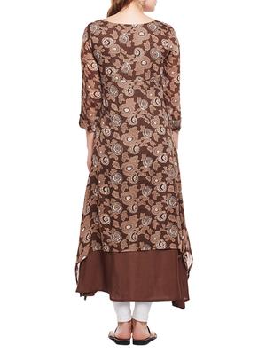 brown cotton layered kurta - 15056054 - Standard Image - 3