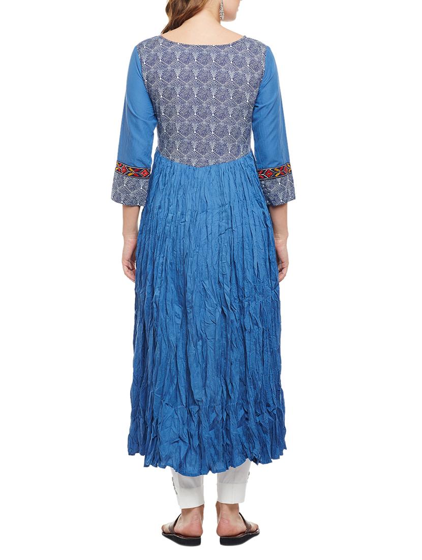 blue cotton high low kurta - 15056063 - Zoom Image - 3
