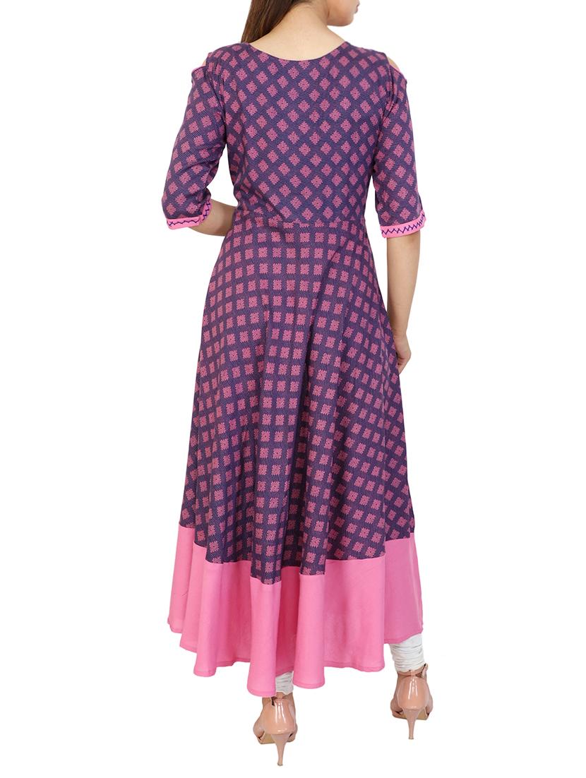 pink viscose flared kurta - 15056274 - Zoom Image - 3