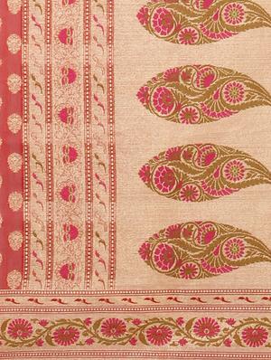 red cotton blend woven saree with blouse - 15057164 - Standard Image - 3