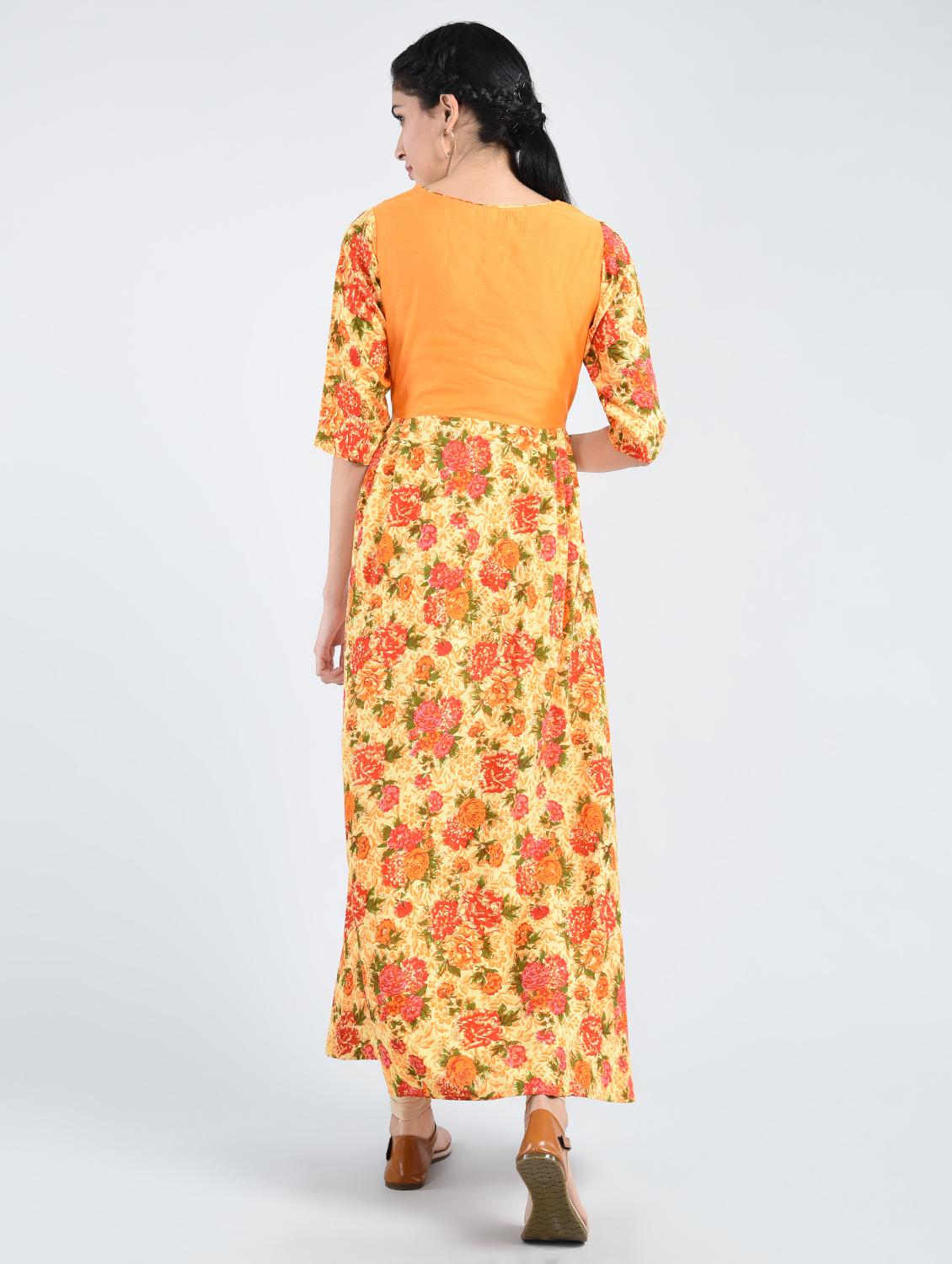yellow rayon a-line kurta - 15057664 - Zoom Image - 3