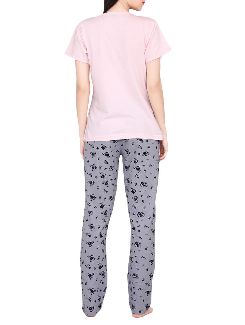 solid tee with floral pajama set - 15059004 - Zoom Image - 3