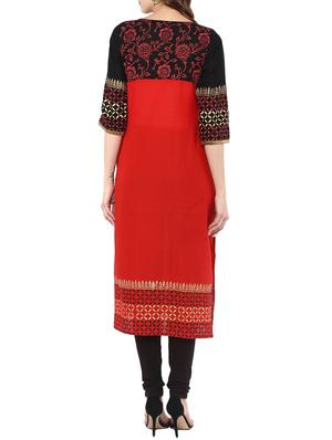 Red cotton straight kurta - 15060221 - Standard Image - 3