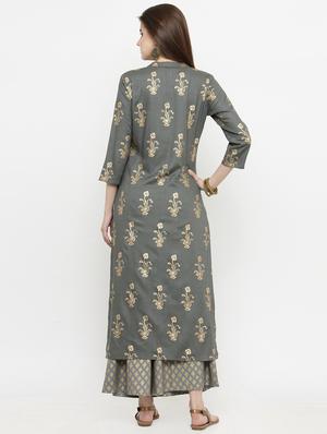 gold foil printed kurta palazzo set - 15060306 - Standard Image - 3