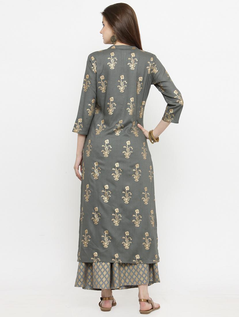 gold foil printed kurta palazzo set - 15060306 - Zoom Image - 3