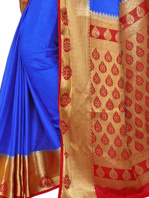 blue crepe kanjivaram saree with blouse - 15063691 - Standard Image - 3