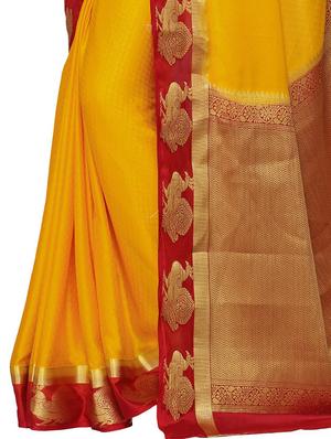 yellow crepe kanjivaram saree with blouse - 15063700 - Standard Image - 3