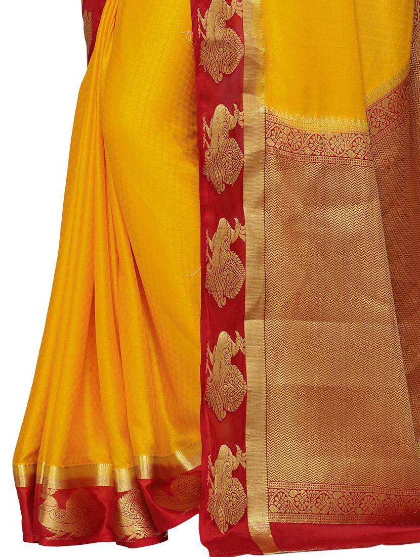 yellow crepe kanjivaram saree with blouse - 15063700 - Zoom Image - 3