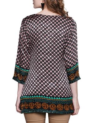 Green color crepe straight three quarter sleeve kurti - 15063846 - Standard Image - 3