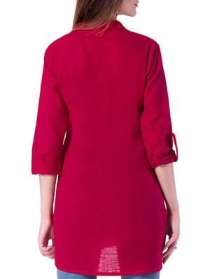 Maroon Straight solid kurta - 15064354 - Standard Image - 3