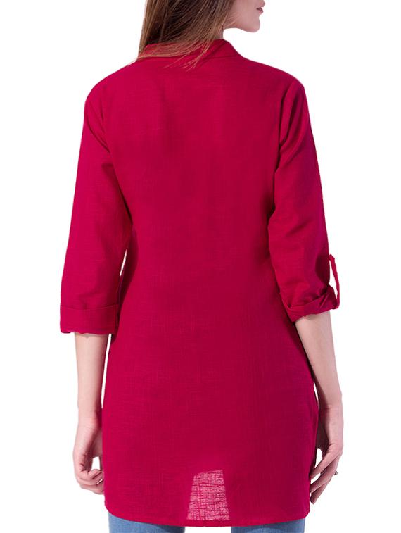 Maroon Straight solid kurta - 15064354 - Zoom Image - 3