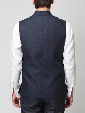 navy blue linen nehru jacket - 15064356 - Standard Image - 3