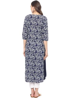 Blue cotton layered kurta - 15065113 - Standard Image - 3