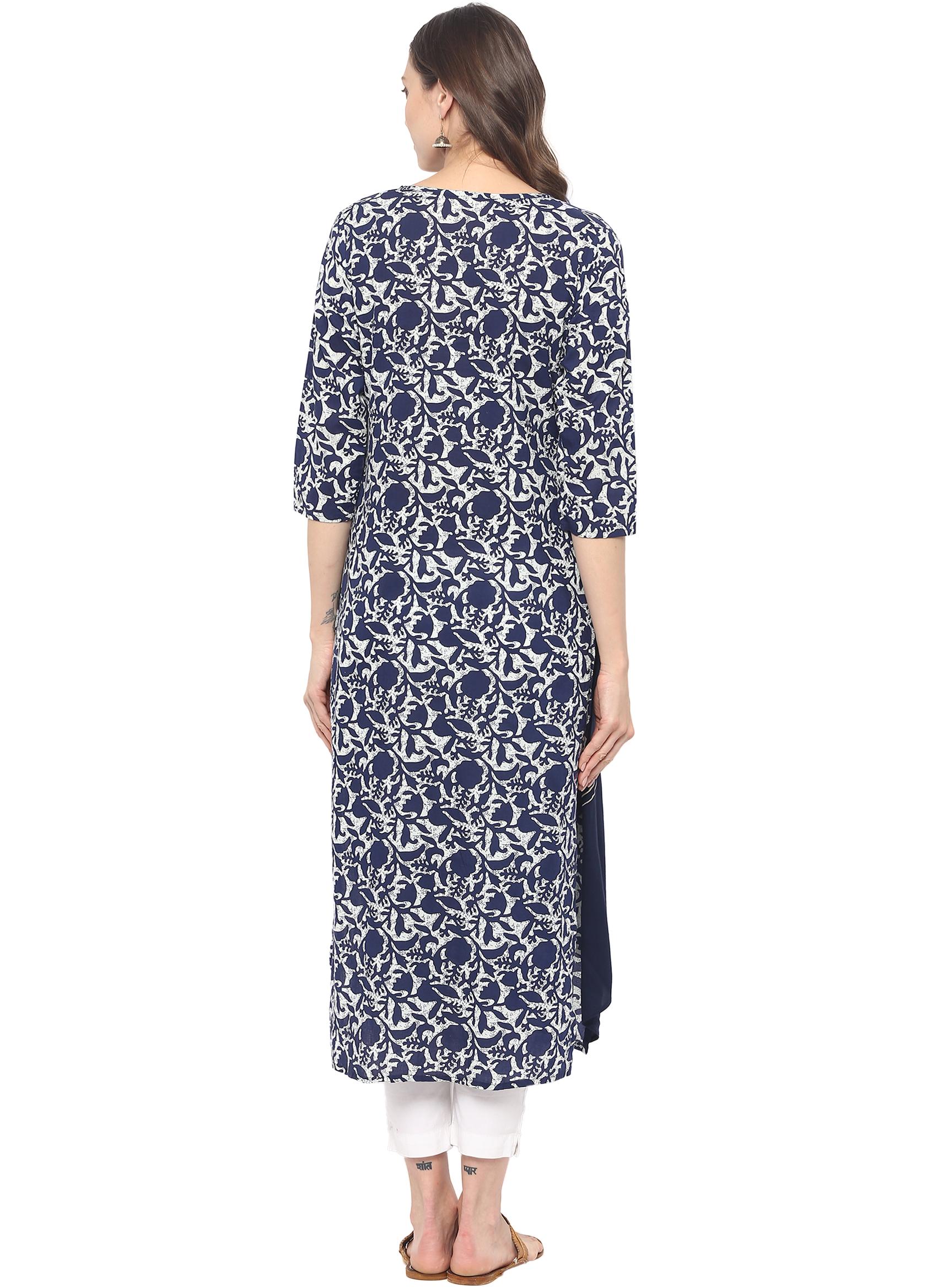 Blue cotton layered kurta - 15065113 - Zoom Image - 3