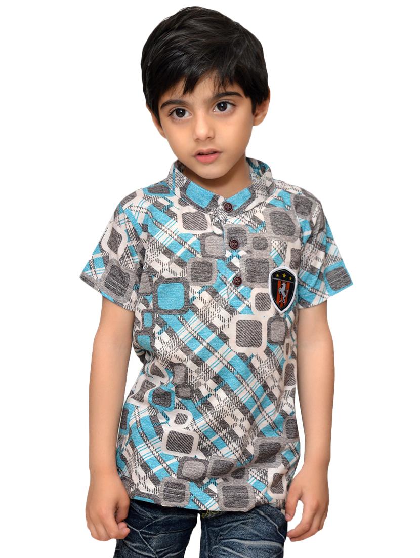 mandarin neck checkered t-shirt - 15066361 - Zoom Image - 3