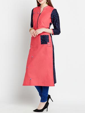 pink cotton straight kurta - 15070127 - Standard Image - 3