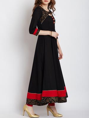 black cotton solid kurta - 15070135 - Standard Image - 3