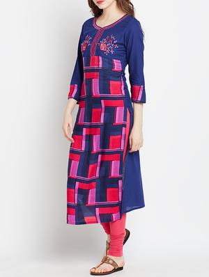 blue rayon straight kurta - 15070214 - Standard Image - 3