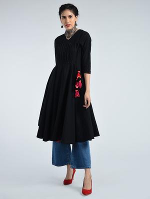Fusion pleated yoke Dress with embroidery & tassels - 15071579 - Standard Image - 3