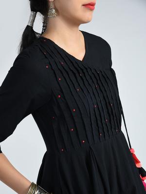 Fusion pleated yoke Dress with embroidery & tassels - 15071579 - Standard Image - 6
