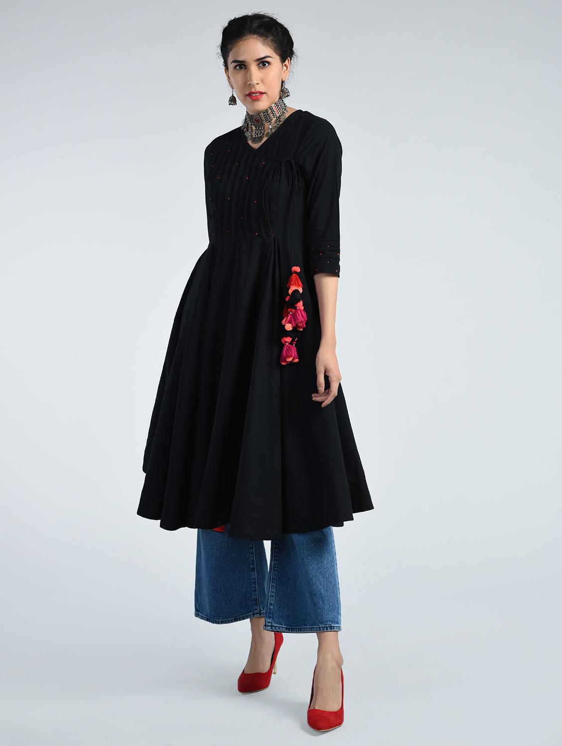 Fusion pleated yoke Dress with embroidery & tassels - 15071579 - Zoom Image - 3